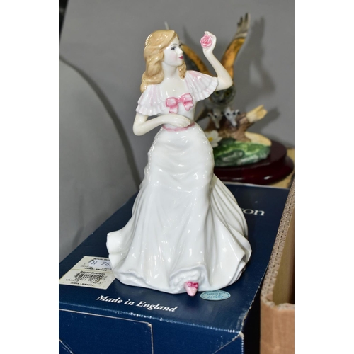 639 - THREE BOXES AND LOOSE CERAMICS AND GLASSWARES, to include a boxed Royal Doulton Anna HN4095 figurine... 