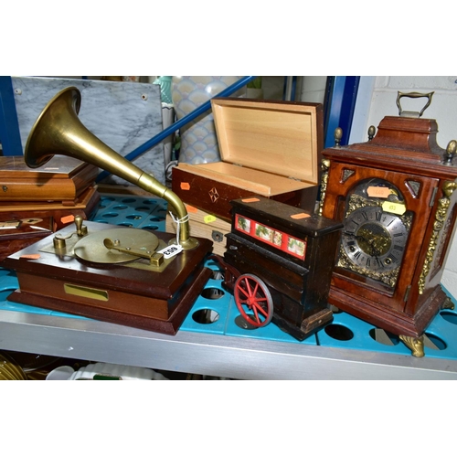 653 - A GROUP OF EIGHT MUSIC BOXES AND TWO MANTEL CLOCKS, to include a Tallent music box in the form of a ... 