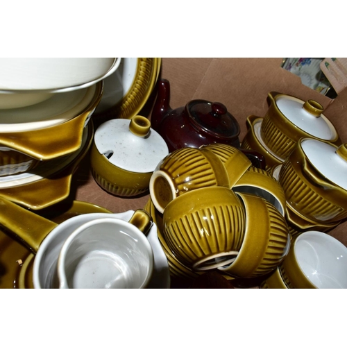 654 - FOUR BOXES AND LOOSE CERAMICS AND GLASSWARES, to include a Booths 'Flora' covered soup tureen and la... 