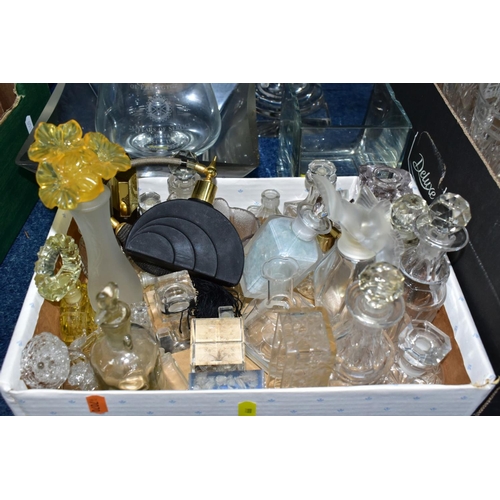 666 - THREE BOXES AND LOOSE GLASSWARES, to include a crystal pedestal bowl with old repair, a Haig's Dimpl... 