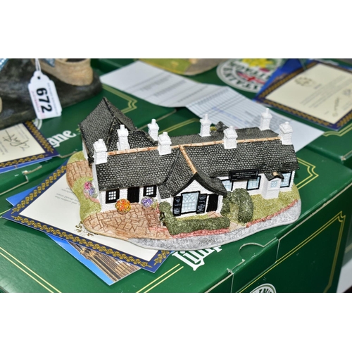 672 - EIGHT BOXED LILLIPUT LANE SCULPTURES FROM BRITAIN'S HERITAGE COLLECTION, all with deeds except one w... 