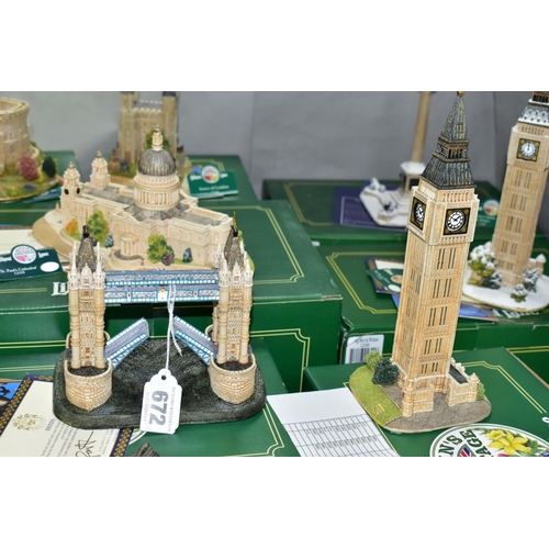 672 - EIGHT BOXED LILLIPUT LANE SCULPTURES FROM BRITAIN'S HERITAGE COLLECTION, all with deeds except one w... 