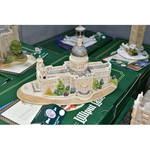 672 - EIGHT BOXED LILLIPUT LANE SCULPTURES FROM BRITAIN'S HERITAGE COLLECTION, all with deeds except one w... 