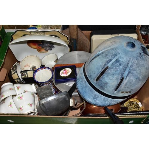 673 - TWO BOXES AND LOOSE SILVER, MEDICAL JOURNALS, CERAMICS AND SUNDRY ITEMS, to include a hallmarked sil... 