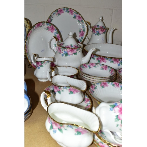 688 - A SIXTY FOUR PIECE ROYAL ALBERT LYDIA PATTERN DINNER SERVICE comprising a coffee pot, a teapot, a cr... 