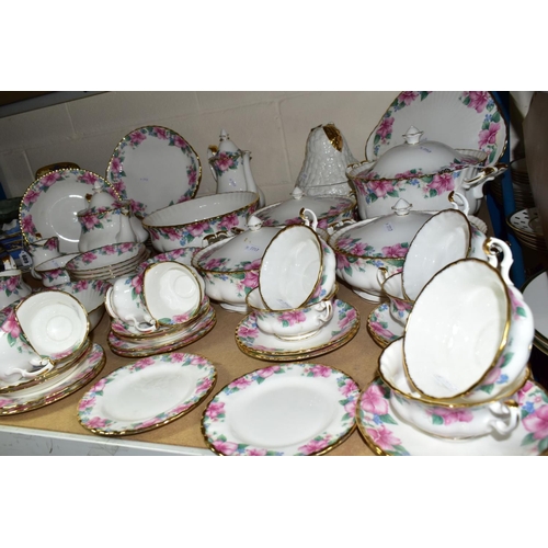 688 - A SIXTY FOUR PIECE ROYAL ALBERT LYDIA PATTERN DINNER SERVICE comprising a coffee pot, a teapot, a cr... 