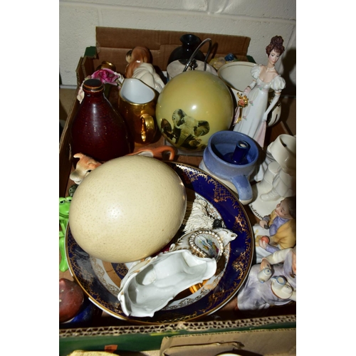 691 - FOUR BOXES AND LOOSE CERAMICS, to include a fifteen piece modern Japanese tea set, a pottery dish mo... 