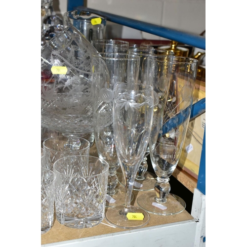 704 - A QUANTITY OF CUT GLASS ETC, to include boxed Royal Worcester wine glasses and decanter, boxed Darti... 