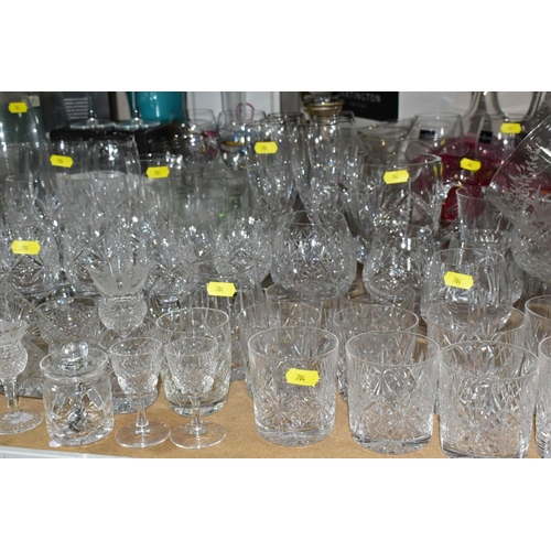 704 - A QUANTITY OF CUT GLASS ETC, to include boxed Royal Worcester wine glasses and decanter, boxed Darti... 