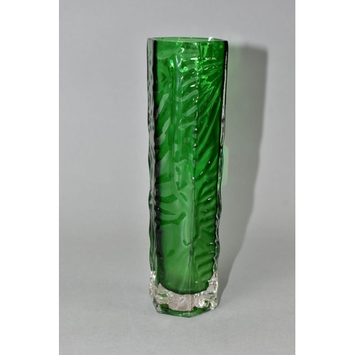 714 - A JAPANESE HEXAGONAL SHAPED SOMMERSO GLASS VASE, clear over a green core, branded as Best Glass when... 