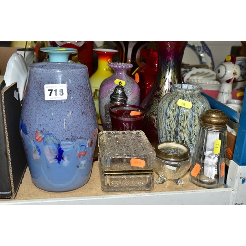 718 - A COLLECTION OF STUDIO AND DECORATIVE GLASS ETC, to include an unmarked Royal Brierley iridescent ba... 