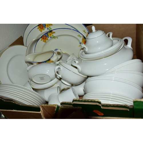 734 - EIGHT BOXES AND LOOSE CERAMICS AND GLASS ETC, to include an Allertons coffee set for six, Japanese p... 