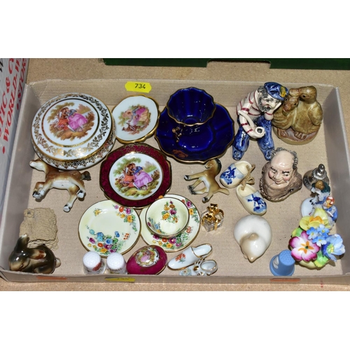 734 - EIGHT BOXES AND LOOSE CERAMICS AND GLASS ETC, to include an Allertons coffee set for six, Japanese p... 