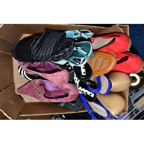 735 - EIGHT BOXES AND LOOSE PICTURES, BOOKS, LADIES SHOES, CDS, SOFT TOYS, ETC, including general referenc... 