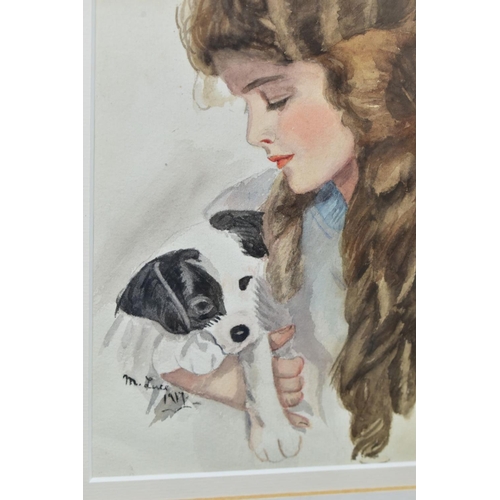 737 - AFTER HARRISON FISHER 'ALL MINE', A PORTRAIT OF A YOUNG WOMAN WITH A PUPPY, a copy of the Harrison p... 