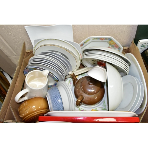 738 - SIX BOXES OF CERAMICS AND SUNDRY ITEMS, to include a boxed Whittard of Chelsea teapot and two mug se... 