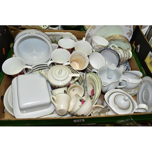 738 - SIX BOXES OF CERAMICS AND SUNDRY ITEMS, to include a boxed Whittard of Chelsea teapot and two mug se... 