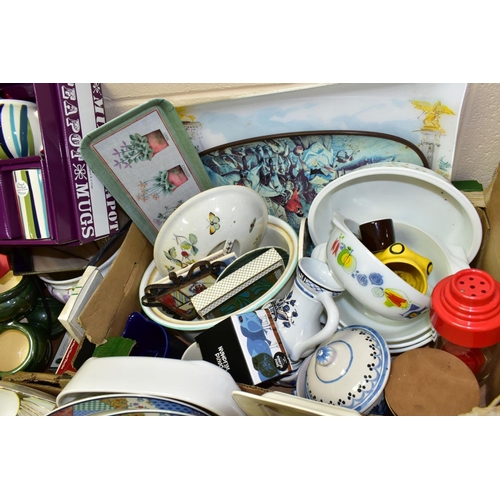 738 - SIX BOXES OF CERAMICS AND SUNDRY ITEMS, to include a boxed Whittard of Chelsea teapot and two mug se... 