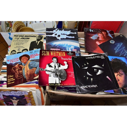 742 - TWO BOXES OF RECORDS, approximately four hundred vinyl singles, artists to include The Beach Boys, C... 