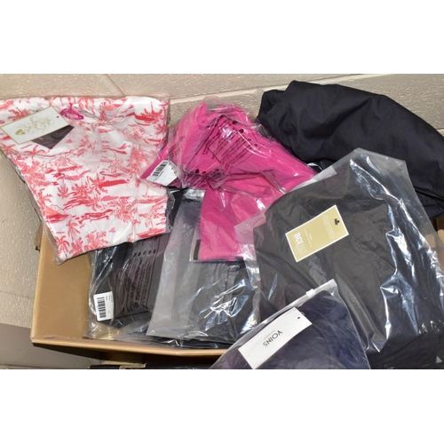 745 - THREE BOXES OF AS NEW CLOTHING, most are in original packaging, brands to include Jack & Jones, Yoin... 