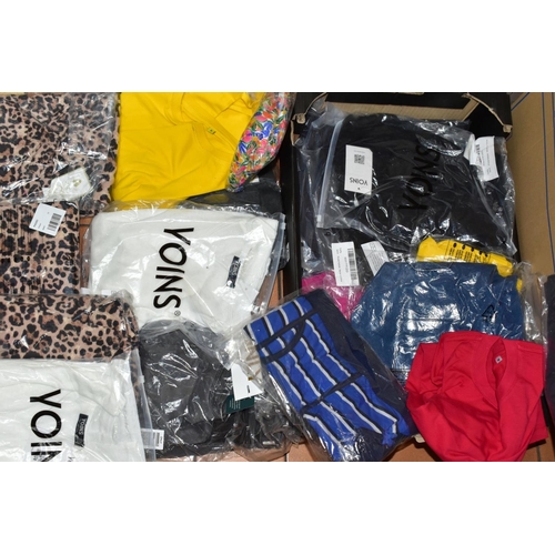 745 - THREE BOXES OF AS NEW CLOTHING, most are in original packaging, brands to include Jack & Jones, Yoin... 