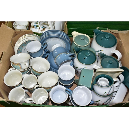 755 - THREE BOXES OF TEA AND DINNER WARES, to include a twenty four piece Royal Grafton Malvern tea set, a... 