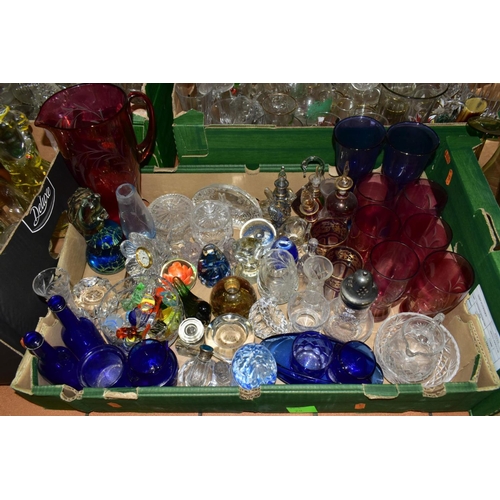 756 - SIX BOXES OF GLASSWARES, to include a Mats Jonasson signed rabbit paperweight, Selkirk Glass, Wedgwo... 