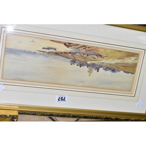 757 - PAINTINGS AND PRINTS, to include a Herbert George watercolour of figures before a thatched cottage, ... 