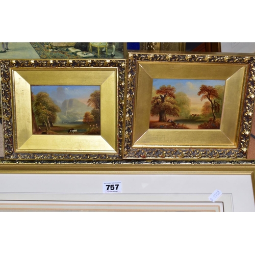 757 - PAINTINGS AND PRINTS, to include a Herbert George watercolour of figures before a thatched cottage, ... 