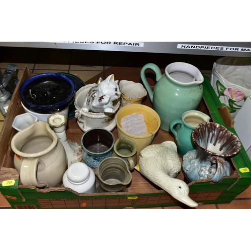 765 - FIVE BOXES AND LOOSE CERAMICS, WALKING STICKS, TABLE LAMPS, ETC, including twenty three collectors p... 