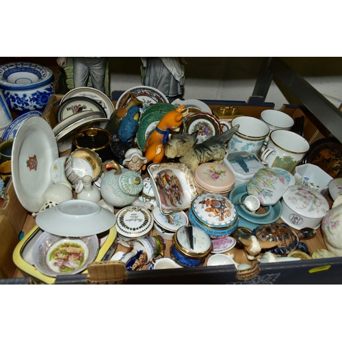 765 - FIVE BOXES AND LOOSE CERAMICS, WALKING STICKS, TABLE LAMPS, ETC, including twenty three collectors p... 