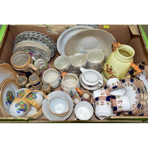 771 - FIVE BOXES AND LOOSE ASSORTED FOOTBALL CARDS, CERAMICS, GLASS, METALWARE AND SIX RUPERT ANNUALS, the... 