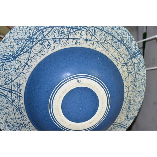 779 - LOUISE DARBY (b.1957) A STUDIO POTTERY FRUIT BOWL, with blue field, stamped to base of rim, diameter... 