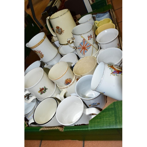 787 - A BOX OF ROYAL COMMEMORATIVE CUPS AND MUGS ETC, to include an Edward VIII tankard with a chip to the... 