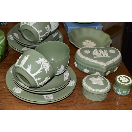 798 - A SIXTEEN PIECE WEDGWOOD JASPERWARE COFFEE SET, AND GIFTWARES, all in sage green, comprising a coffe... 