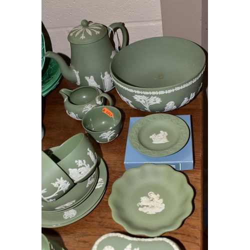 798 - A SIXTEEN PIECE WEDGWOOD JASPERWARE COFFEE SET, AND GIFTWARES, all in sage green, comprising a coffe... 