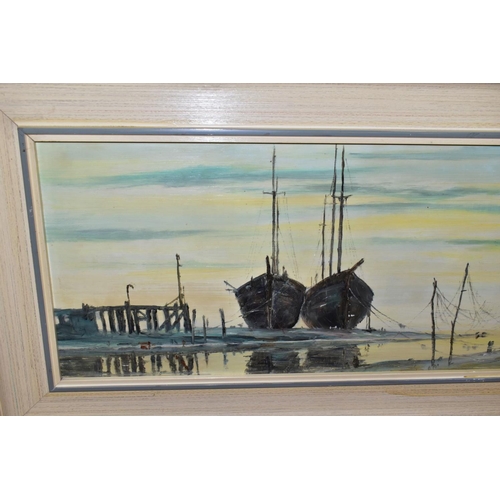 817 - PAINTINGS AND PRINTS ETC, to include C.D Taylor oil on board depicting boats at their moorings at lo... 