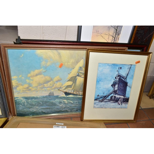 817 - PAINTINGS AND PRINTS ETC, to include C.D Taylor oil on board depicting boats at their moorings at lo... 