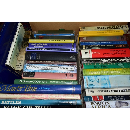 821 - BOOKS, five boxes containing approximately 105 miscellaneous titles in hardback format, subjects inc... 