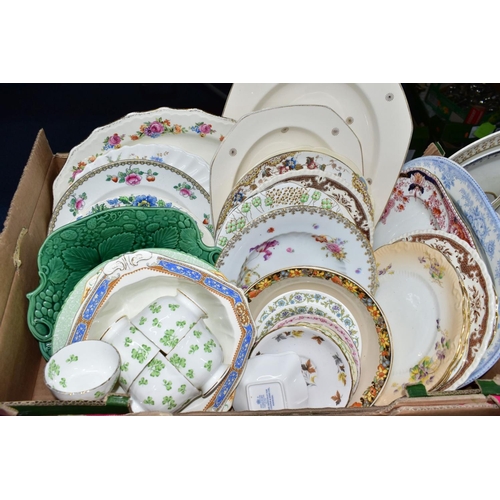 830 - FIVE BOXES OF ASSORTED CERAMICS, mostly mid-20th century part tea sets by Tuscan, Colclough, Royal S... 