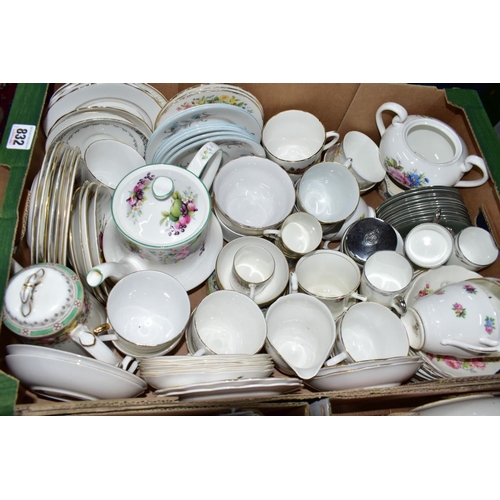 832 - FIVE BOXES OF ASSORTED TEA AND DINNERWARES, mostly  mid-20th century, including Royal Worcester 'Mar... 