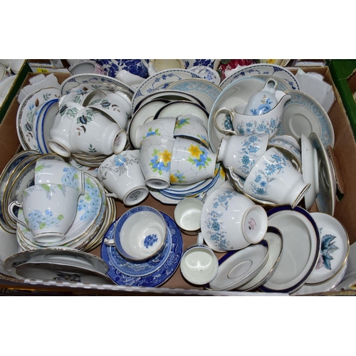 832 - FIVE BOXES OF ASSORTED TEA AND DINNERWARES, mostly  mid-20th century, including Royal Worcester 'Mar... 