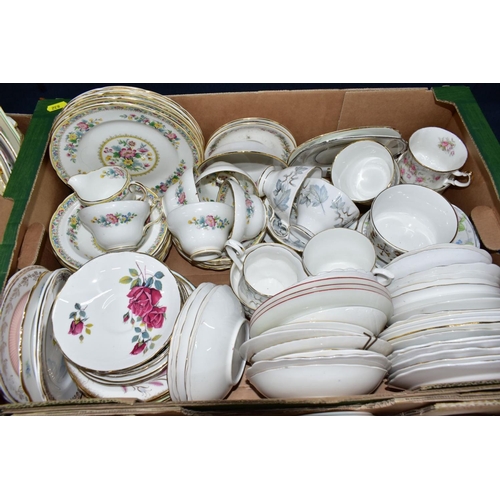 832 - FIVE BOXES OF ASSORTED TEA AND DINNERWARES, mostly  mid-20th century, including Royal Worcester 'Mar... 