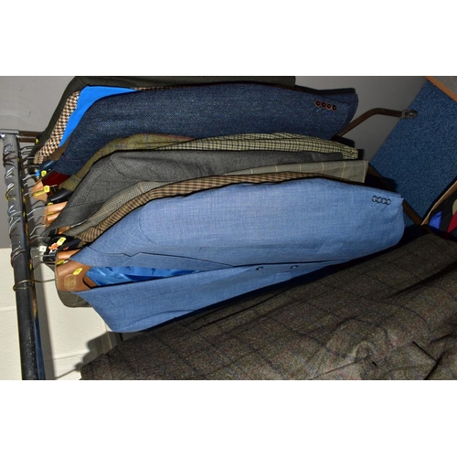 835 - A QUANTITY OF GENTS CLOTHING IN FOUR BOXES AND LOOSE, approximately forty three coats, jackets and b... 