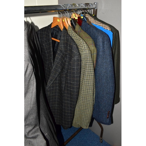 835 - A QUANTITY OF GENTS CLOTHING IN FOUR BOXES AND LOOSE, approximately forty three coats, jackets and b... 