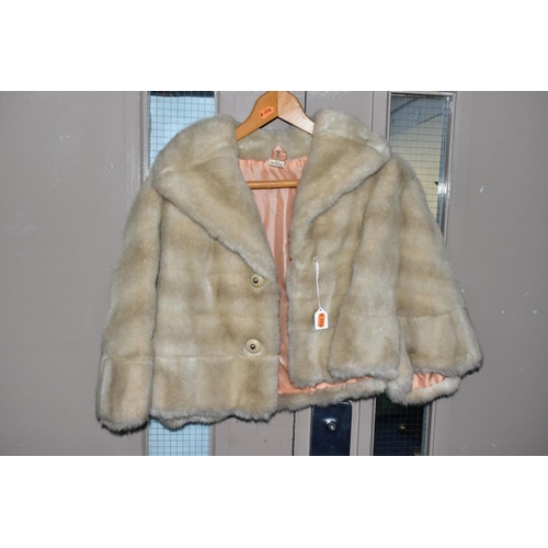 837 - FIVE LADIES COATS AND A FUR STOLE, including a Femine Furs of London short astrakan jacket, a Tissav... 