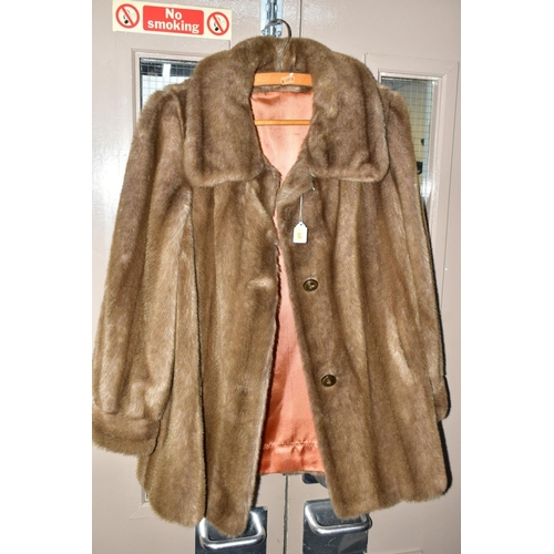 837 - FIVE LADIES COATS AND A FUR STOLE, including a Femine Furs of London short astrakan jacket, a Tissav... 