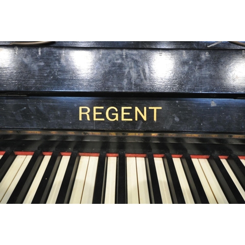 1378 - A REGENT EBONISED UPRIGHT PIANO, width 136cm x depth 56cm x height 104cm (condition:-worn finish and... 