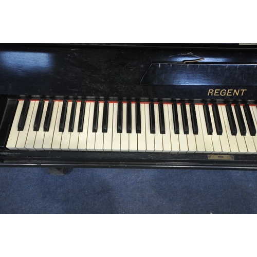 1378 - A REGENT EBONISED UPRIGHT PIANO, width 136cm x depth 56cm x height 104cm (condition:-worn finish and... 