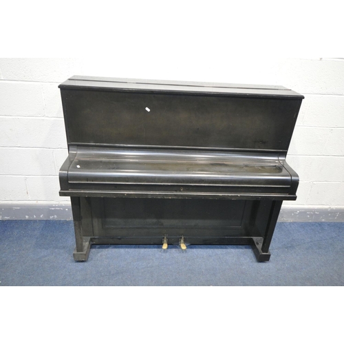 1378 - A REGENT EBONISED UPRIGHT PIANO, width 136cm x depth 56cm x height 104cm (condition:-worn finish and... 